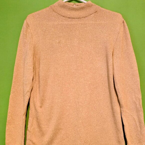 St. John Metallic Gold Mock Neck Sweater L - Picture 2 of 9